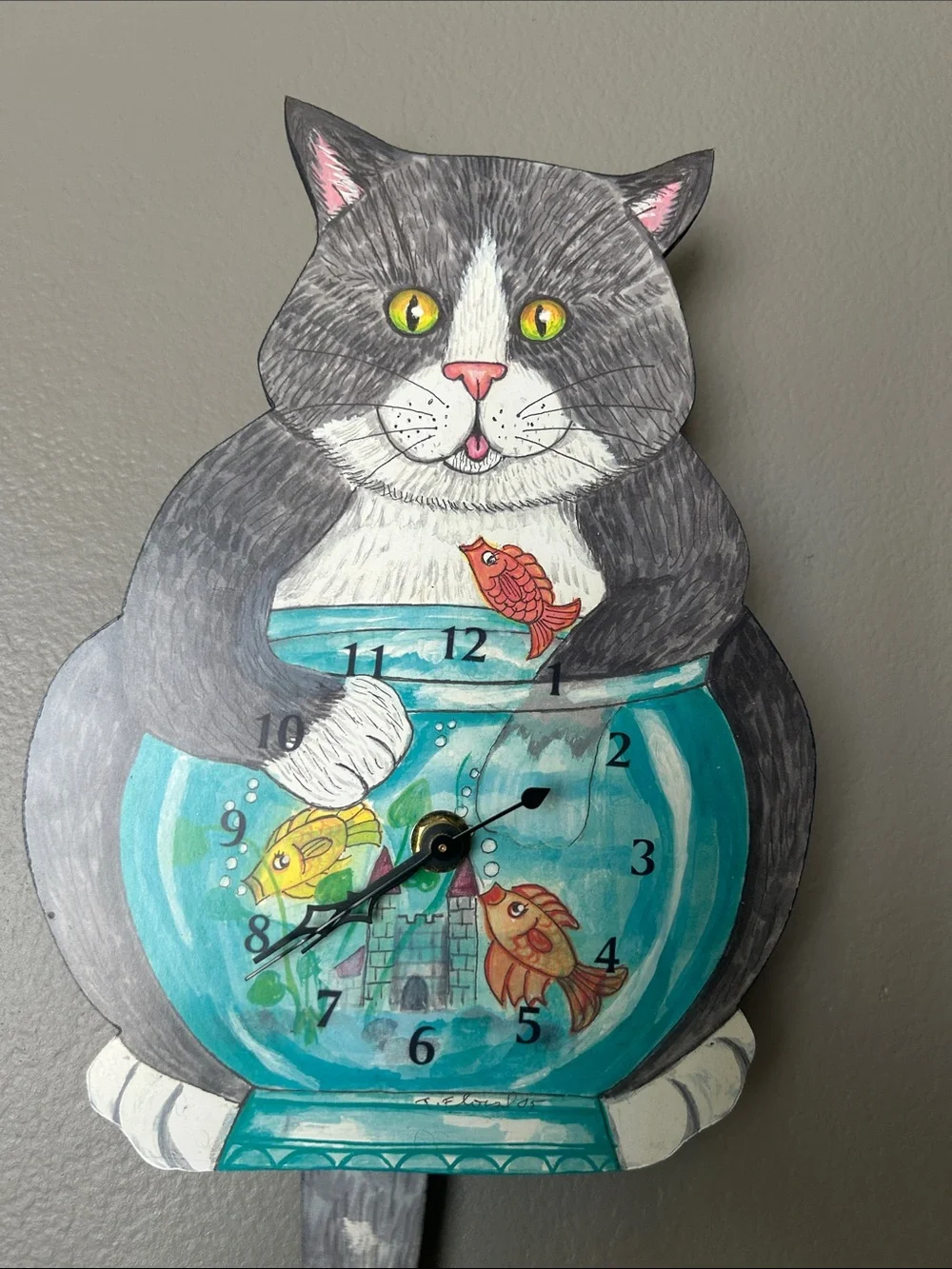 Cat with Fish Pendulum Wall Clock
